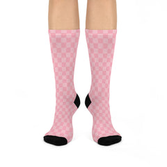 Pink Checkered Crew Socks: Retro Gingham Style