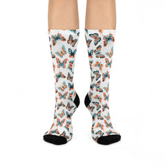 Butterfly Pattern Crew Socks: Unisex Cushioned Whimsical Socks
