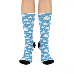 Rain Cloud Crew Socks: Blue Sky Print, Cozy Gift
