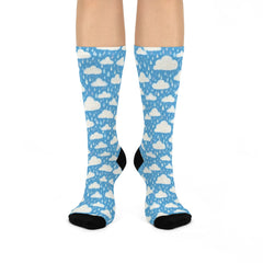 Rain Cloud Crew Socks: Blue Sky Print, Cozy Gift