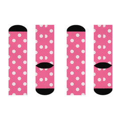 Pink Polka Dot Crew Socks: Cushioned Unisex Design