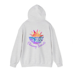 Oversized Pink Beach Hoodie – Sunset Graphic, Unisex Cozy Pullover