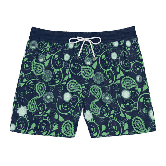 Men's Green Paisley Swim Shorts Mid