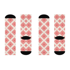 Pink Plaid Printed Crew Socks