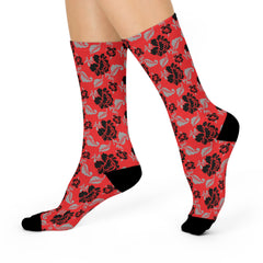 Red & Black Floral Gothic Crew Socks for Women & Men