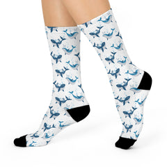Blue Whale Crew Socks: Cushioned Unisex Ocean Lover Socks