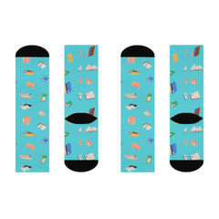 Book Print Cushioned Crew Socks – Comfortable & Stylish