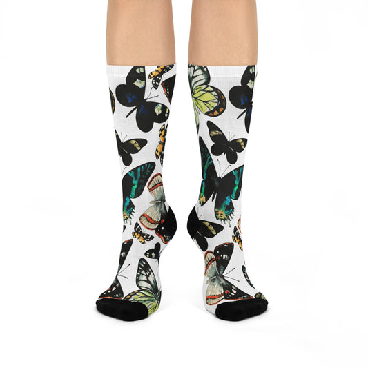 Butterfly Print Cushioned Crew Socks