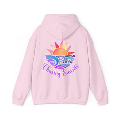 Oversized Pink Beach Hoodie – Sunset Graphic Front & Back