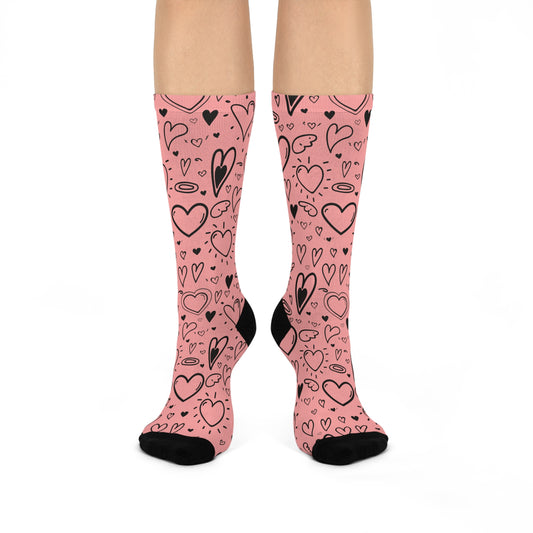 Pink & Black Hearts Cushioned Crew Socks