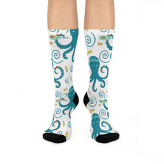 Drunk Octopus Print Crew Socks: Quirky Ocean Lover Gift