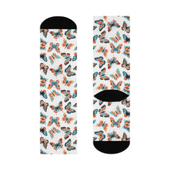 Butterfly Pattern Crew Socks: Unisex Cushioned Whimsical Socks