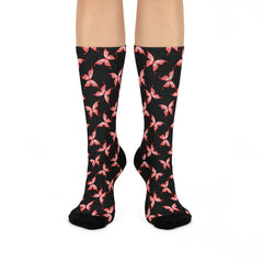 Red Butterfly Print Crew Socks: Gothic Cushioned Design
