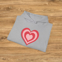 Heart Hoodie in Pink and Red Unisex Hooded Sweatshirt with Retro Heart Graphic