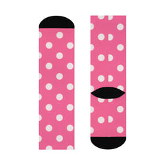 Pink Polka Dot Crew Socks: Cushioned Unisex Design