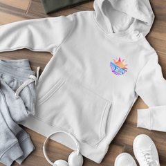 Oversized Pink Beach Hoodie – Sunset Graphic, Unisex Cozy Pullover