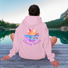 Oversized Pink Beach Hoodie – Sunset Graphic Front & Back
