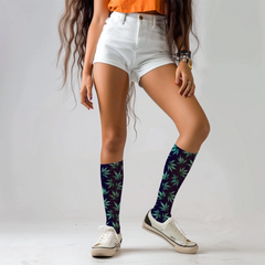 Cannabis Socks Navy Blue Crew Socks | 420 Gift for Stoner