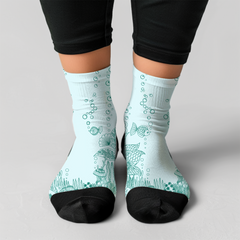 Summer Ocean Lover Crew Socks - Fish & Bubbles Design