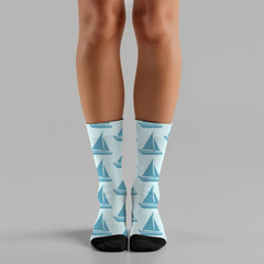 Blue Sailboat Patterned Socks for Summer Fun Gift Socks Beach Fashion