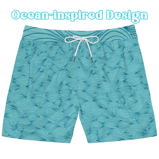 Mens Swim Shorts Blue Ocean Shorts for Men Beachwear Gift for Him Summer Swim Trunks Coastal Style Shorts for Pool or Beach Day