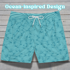 Mens Swim Shorts Blue Ocean Shorts for Men Beachwear Gift for Him Summer Swim Trunks Coastal Style Shorts for Pool or Beach Day