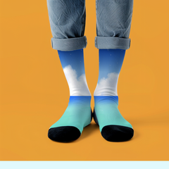 Cloud Sky Print Socks: Dreamy Blue Gradient Crew Socks