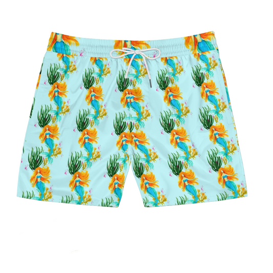 Men's Swim Shorts with Mermaid Print - Fun Swim Trunks