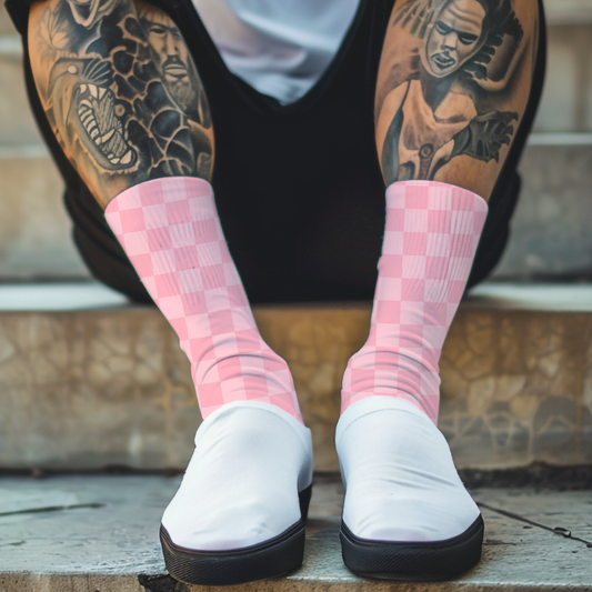 Pink Checkered Crew Socks: Retro Gingham Style