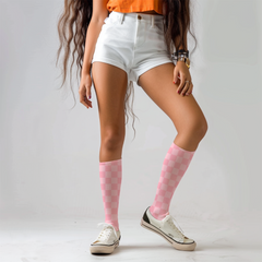Pink Checkered Crew Socks: Retro Gingham Style