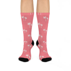 Pink Palm Tree Crew Socks: Unisex Tropical Beach Vibes