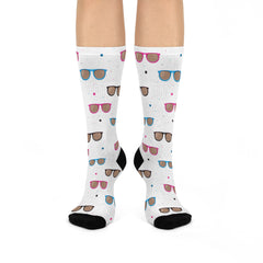 Sunglasses Print Crew Socks: Retro Colorful Socks for Men & Women