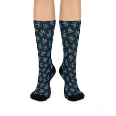Cannabis Socks Navy Blue Crew Socks | 420 Gift for Stoner