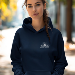 Navy Beach Sunset Hoodie – Unisex Coastal Graphic Sweatshirt