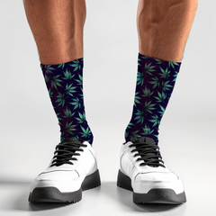 Cannabis Socks Navy Blue Crew Socks | 420 Gift for Stoner