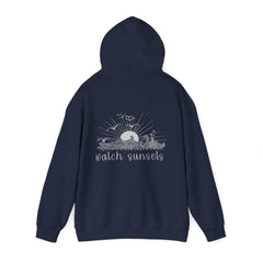 Navy Beach Sunset Hoodie – Unisex Coastal Graphic Sweatshirt