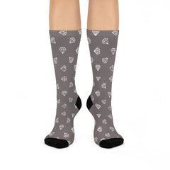 Diamond Print Knee-High Socks: Charcoal Grey Geometric Fashion