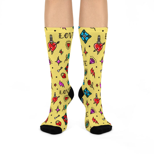 Tattoo Print Cushioned Crew Socks
