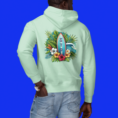 Surfboard Design Hoodie – Unisex Tropical Flower Cotton-Blend Sweatshirt