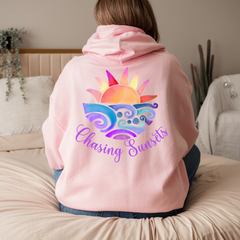 Oversized Pink Beach Hoodie – Sunset Graphic Front & Back