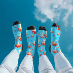 Shroom Socks Blue Cushioned Crew Socks with Mushroom Pattern