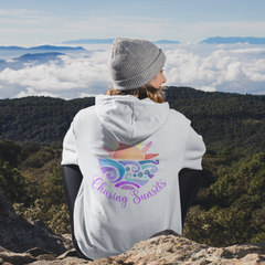 Oversized Pink Beach Hoodie – Sunset Graphic, Unisex Cozy Pullover