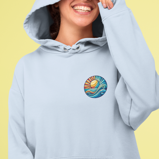 Retro Sun & Wave Hoodie – Coastal Surf Style Unisex Sweatshirt