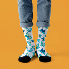 Beautiful Blue Butterflies Printed Crew Socks