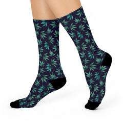 Cannabis Socks Navy Blue Crew Socks | 420 Gift for Stoner