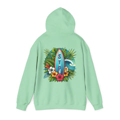 Surfboard Design Hoodie – Unisex Tropical Flower Cotton-Blend Sweatshirt