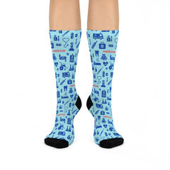 Blue Medical-Themed Cushioned Crew Socks Comfortable One-Size Socks