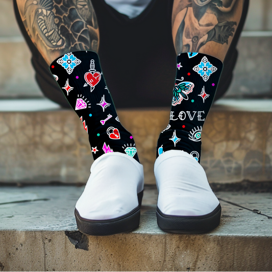 Tattoo Print Cushioned Crew Socks