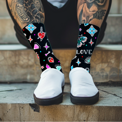 Tattoo Print Cushioned Crew Socks