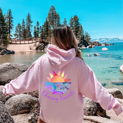 Oversized Pink Beach Hoodie – Sunset Graphic Front & Back